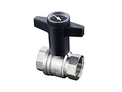 Кран шаровой Oventrop Optibal Ду25, 1", с термометром, из латуни, никелированный, полнопроходной, с обеих сторон внутренняя резьба, рукоятка пластмассовая, удлиненная