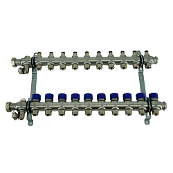 Коллекторная группа, ELSEN, 1", 10 контуров, размер отвода-3/4", PN, бар-4, T°C -от 0 до +70, с вентилями, нержавеющая сталь