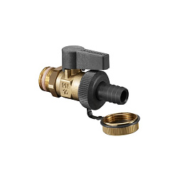 Кран шаровой, Oventrop, Optiflex KFE, DN-20, 3/4", Н, ручка-с ограничителем, латунь, со штуцером для шланга (мягкое уплотнение) и колпачком