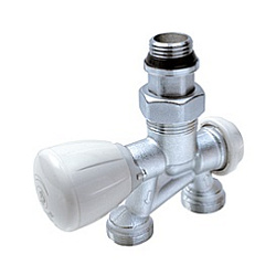 Узел микрометрический термостатический 1/2х18, для двухтрубных систем прямой, подсоединение к радиатору снизу, с отводом.