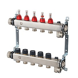 Распределительная гребенка, Oventrop, Multidis SFR 8 х G 3/4, количество контуров-8, выход-3/4" ЕК, нержавеющая сталь, с ротаметрами
