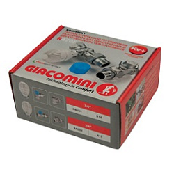 Комплект для подключения радиаторов, Giacomini, R470F-KV, термостатический, прямой, DN-20, 3/4", 3/4", ВН, PN, бар-10, T°C -от -10 до +120, латунь, с увеличенным проходом, в комплекте: термостатическая головка, термостатический клапан, отсечной клапан