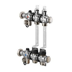 Распределительный коллектор, Oventrop, 1", Multidis SF 5, количество контуров-5, выход-3/4" ЕК, нержавеющая сталь, со встроенными регулирующими вставками на подаче, для панельного отопления и охлаждения, с плоским уплотнением, с вентильными вставками М 30
