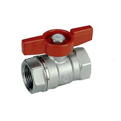 Кран шаровой, Giacomini, R251D, стандартный проход, 1/2", ВВ, ручка-бабочка красная, латунь, хромированный