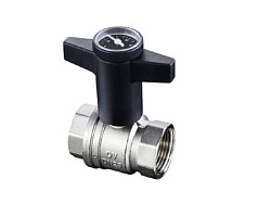 Кран шаровой Oventrop Optibal Ду20, 3/4", с термометром, из латуни, никелированный, полнопроходной, с обеих сторон внутренняя резьба, рукоятка пластмассовая, удлиненная
