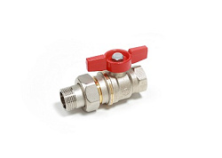 Кран шаровой полнопроходной DADO с отводом 1/2"x1/2" Н-В компактная модель, резьба внтуренняя/наружная ручка- бабочка красная, никелированный