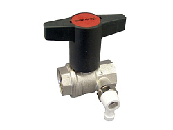 Кран шаровой, Oventrop, Optibal, полнопроходной, DN-32, 1 1/4", ВВ, PN, бар-16, ручка-пластмассовая, удлинённая антрацит, латунь, никелированный, со штуцером для слива 1/4"